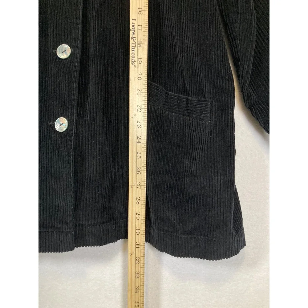 Dark‎ Academia Woman Within Womens 1X Black Corduroy Button Front Shacket Jacket